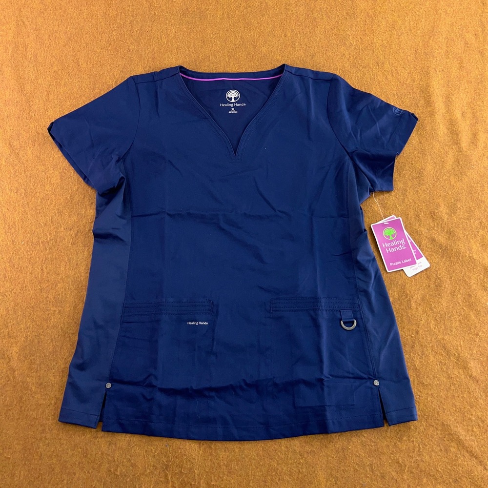 Healing Hands Womens XL Navy Purple Label HH600 Jean Yoga Scrub Top NWT
